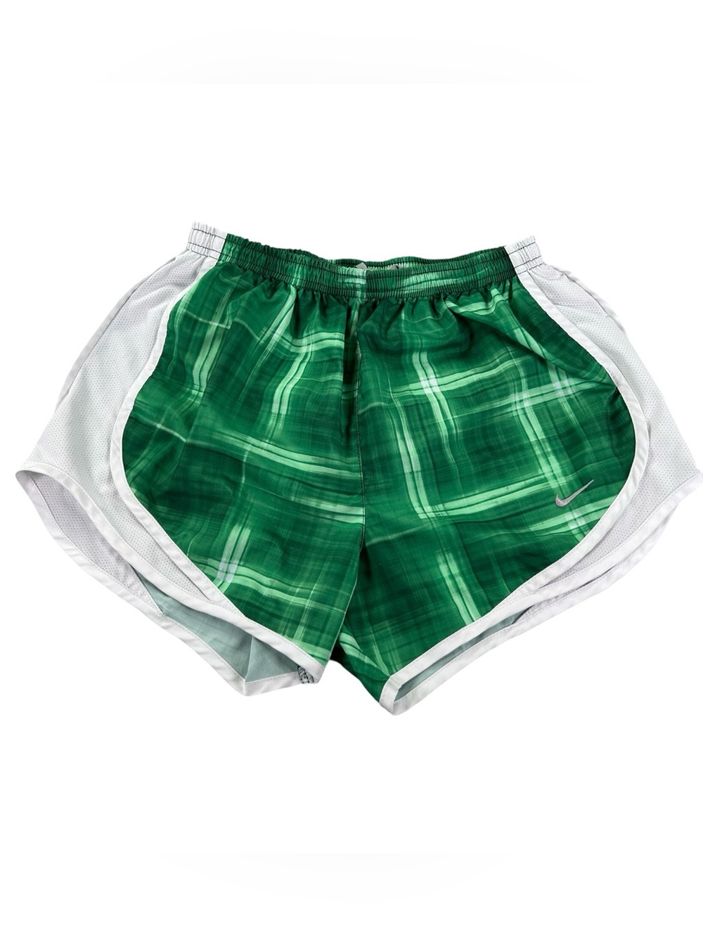 Nike Tempo Dri-FIT Running Shorts Women’s S Green Plaid Check Track